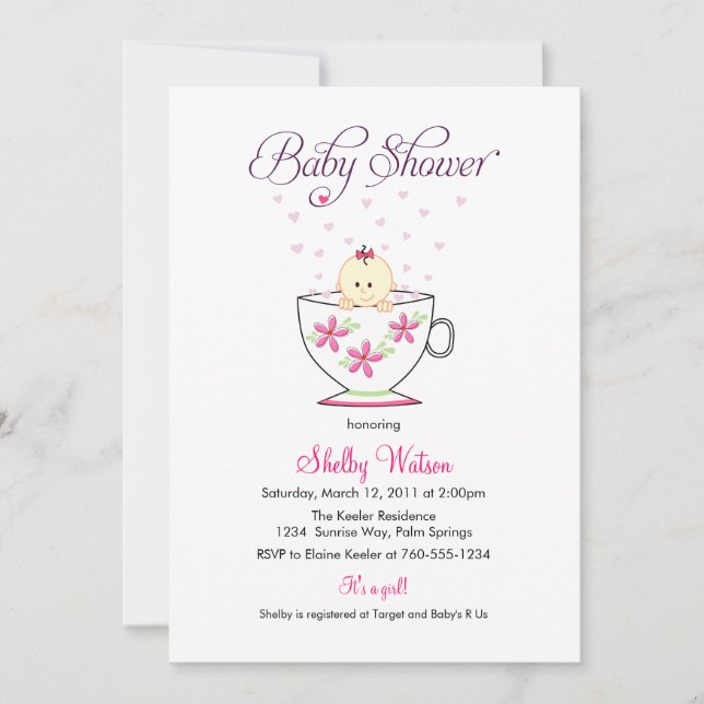 Baby in Tea Cup Baby Shower Invitations (Front)