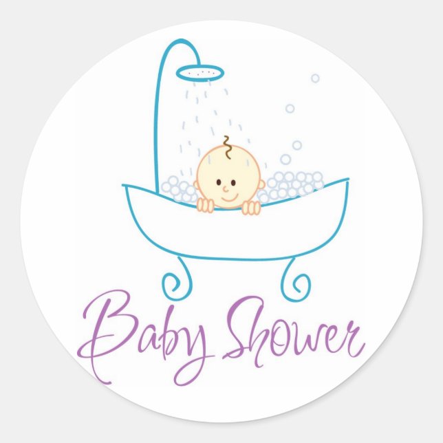 Baby In Tub Baby Shower Sticker Labels (Front)