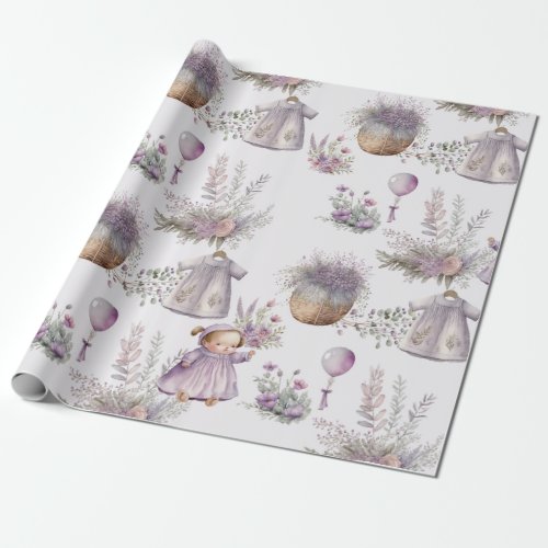 Baby in Watercolor Lavender Bloom Wrapping Paper