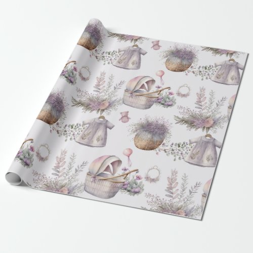 Baby in Watercolor Lavender Bloom Wrapping Paper
