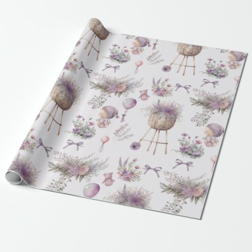 Baby in Watercolor Lavender Bloom  Wrapping Paper