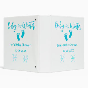 Baby in Winter baby shower blue baby feet snowflak 3 Ring Binder
