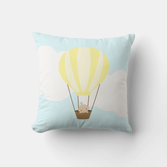 Baby in Yellow Hot Air Balloon Nursery Throw Pillow (Front)