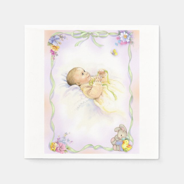 Baby infant baptism christening design paper napkins (Front)