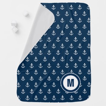 Baby Initial Anchor Pattern Blanket by BeachBeginnings at Zazzle