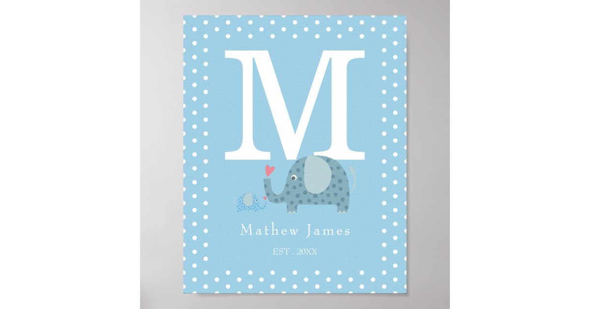 Baby Initial Monogram Nursery Poster | Zazzle