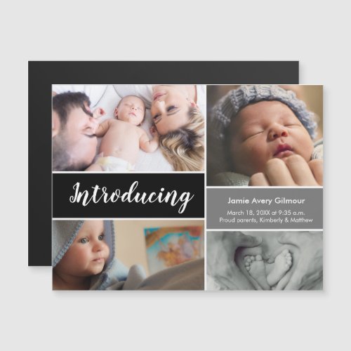  Baby Introducing handletter photo collage Modern Magnetic Invitation