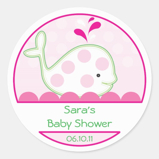 Baby Invitation or Favor Sticker - Baby Girl Whale (Front)