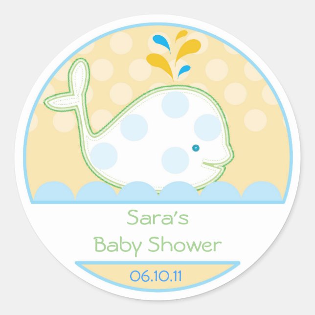 Baby Invitation or Favor Sticker - Baby Whale (Front)