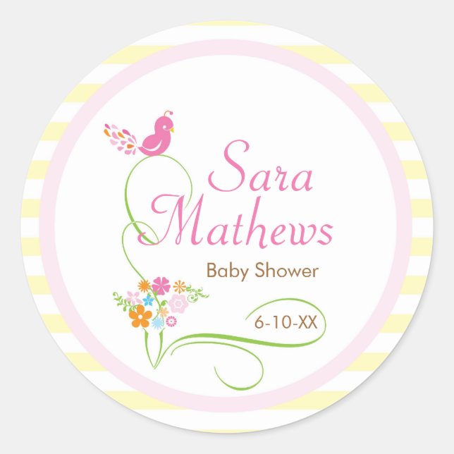 Baby Invitation or Favor Sticker - Bird (Front)