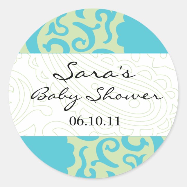 Baby Invitation or Favor Sticker - Fun Fabric (Front)
