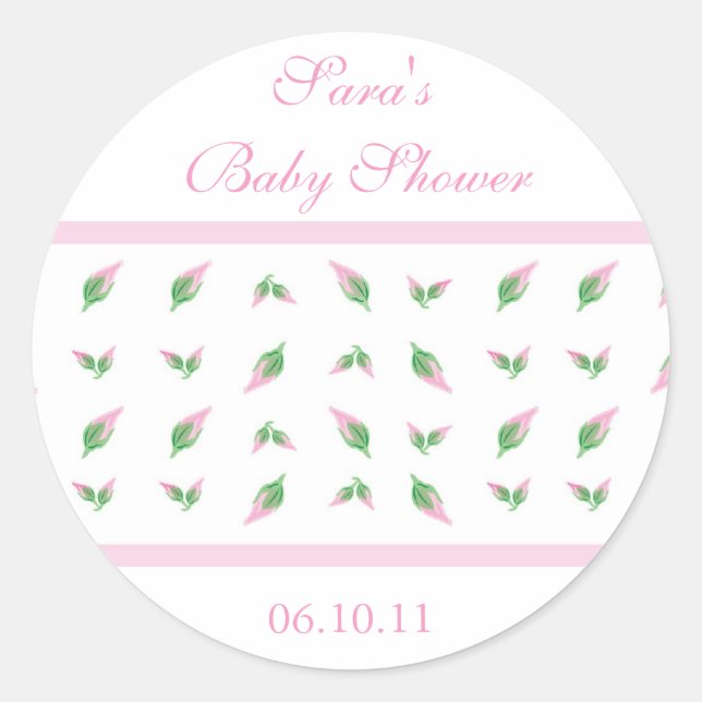 Baby Invitation or Favor Sticker - Rosebud (Front)