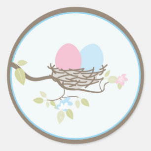 Baby Invitation or Favor Sticker - Twin Eggs
