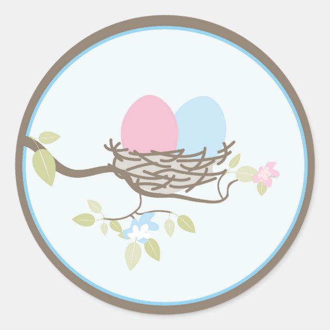 Baby Invitation or Favor Sticker - Twin Eggs (Front)