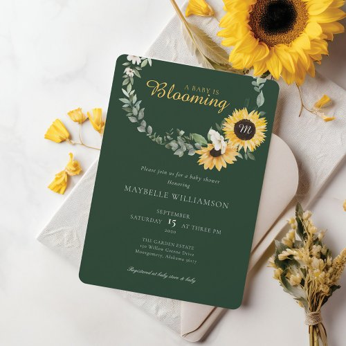 Baby Is Blooming Watercolor Sunflower Baby Shower Invitation