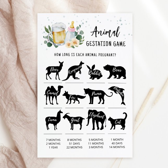 Baby Is Brewing Animal Gestation Pink Game (Beer and Floral Baby is Brewing Baby Shower Animal Gestation Game Card)