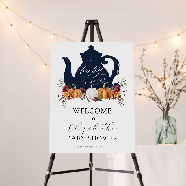 Baby is Brewing Autumn Pumpkin Baby Shower Welcome Foam Board (In Situ (Stand))
