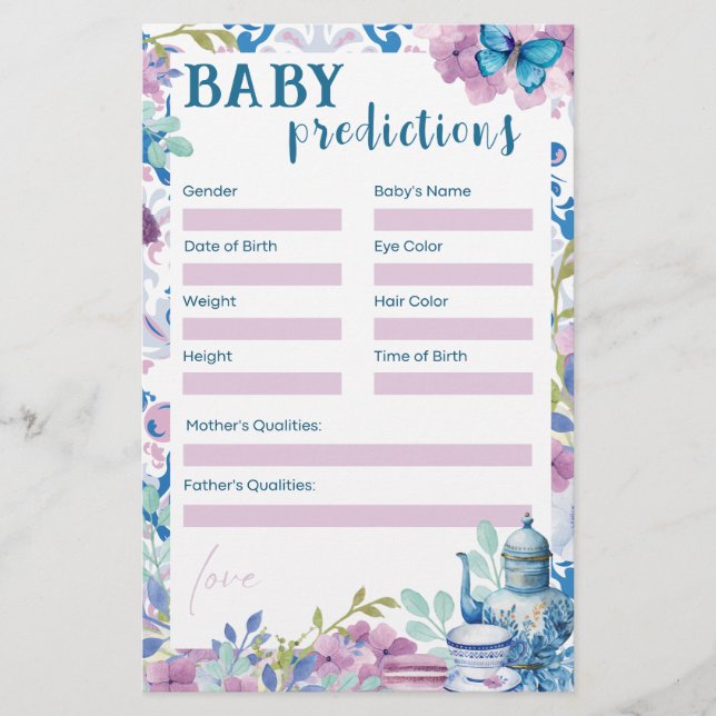 Baby is brewing Baby Predictions Baby Shower Games (Front)