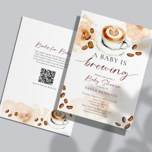 Baby is Brewing Baby Shower Book Request QR Code Invitation