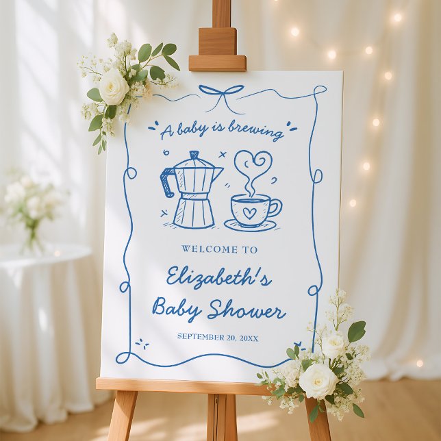 Baby Is Brewing Baby Shower Boy Welcome Sign (Creator Uploaded)