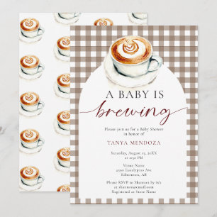 Baby is Brewing Baby Shower Coffee Gingham Invitation