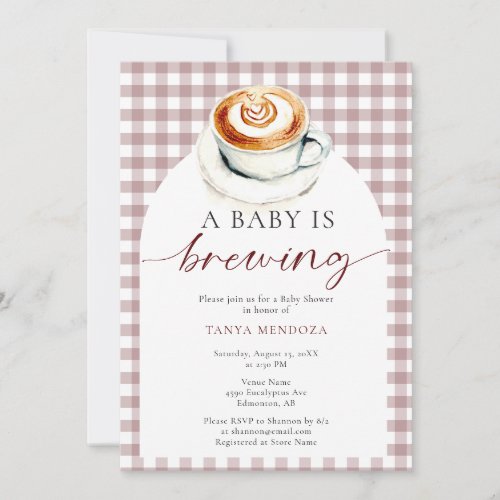 Baby is Brewing Baby Shower Coffee Gingham Invitation