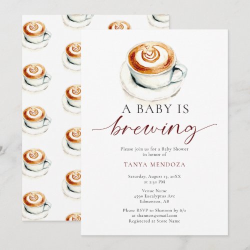 Baby is Brewing Baby Shower Coffee Watercolor Invitation