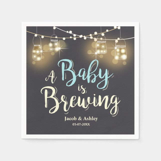 Baby is brewing Baby shower couples Napkins Boy (Front)
