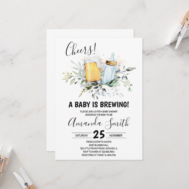 Baby is Brewing Baby Shower Invitation (Front/Back In Situ)