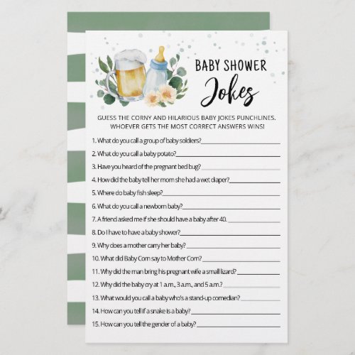 Baby Is Brewing Baby Shower Jokes Game with Answer