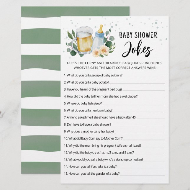 Baby Is Brewing Baby Shower Jokes Game with Answer (Front/Back)