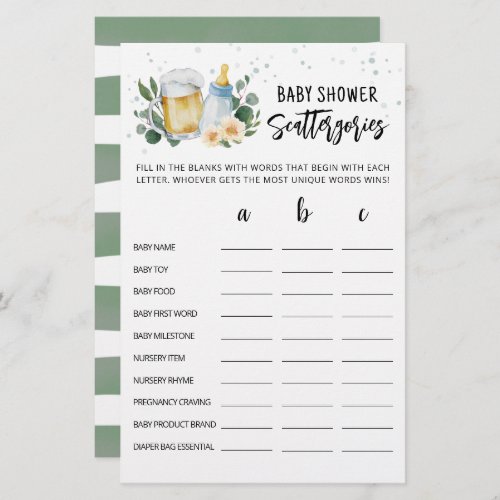 Baby Is Brewing Baby Shower Scattergories Game