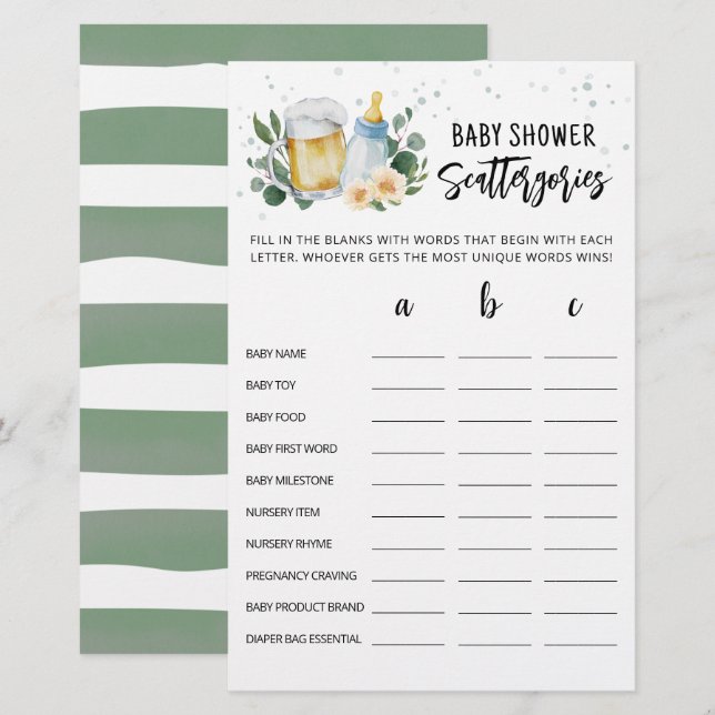Baby Is Brewing Baby Shower Scattergories Game (Front/Back)
