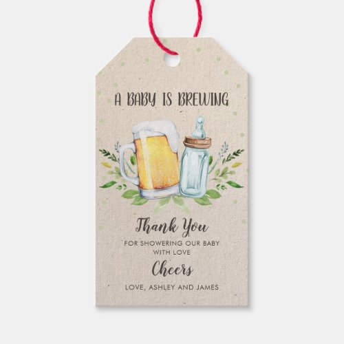 Baby is Brewing Baby Shower Thank You Tag Greenery