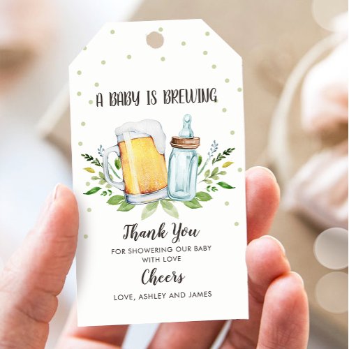 Baby is Brewing Baby Shower Thank You Tag Greenery