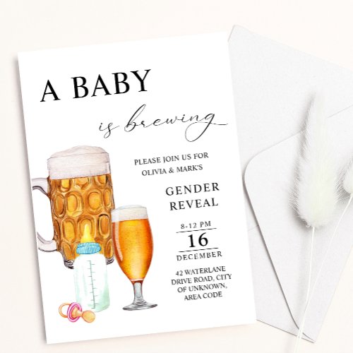 Baby is Brewing Beer and Bottle Gender Reveal Invitation
