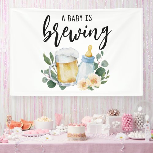 Baby Is Brewing Beer And Feeding Bottle Banner