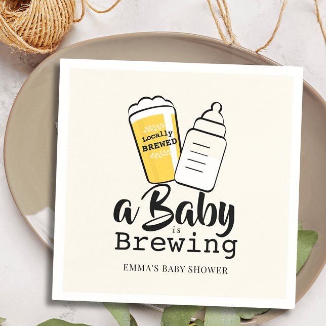 Baby is Brewing Beer Baby Bottle Beige Baby Shower Napkins (Creator Uploaded)
