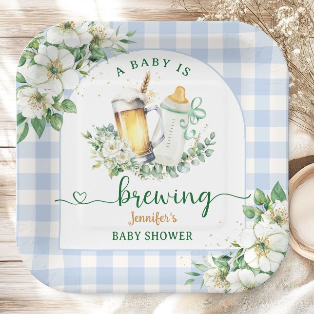 Baby Is Brewing Beer Baby Shower Boy Blue Paper Plates (Creator Uploaded)