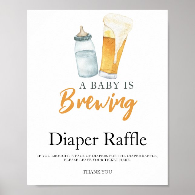 Baby is brewing beer baby shower diaper raffle  poster (Front)