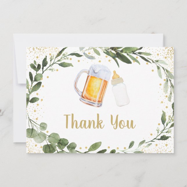 Baby Is Brewing Beer Greenery Thank You Card (Front)