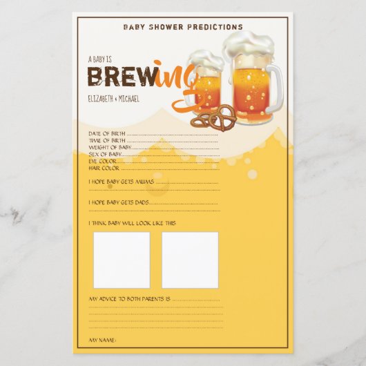 Baby is Brewing - Beer - Shower Games Predictions (Front)