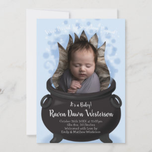Baby is Brewing Birth Announcement Witch Boy Blue