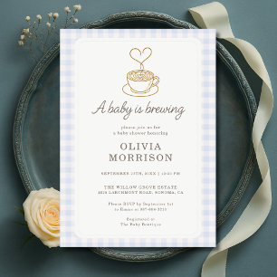 Baby is Brewing Blue Boy Coffee Baby Shower Invitation