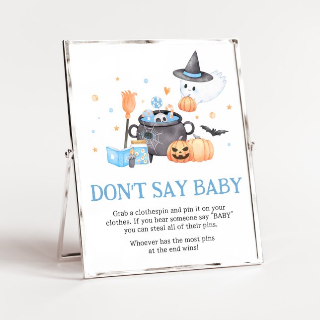Baby is Brewing Blue Halloween Don't Say Baby Poster (Baby is Brewing Baby Shower Don't Say Baby Sign)