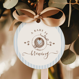 Baby Is Brewing Blue Striped Favor Tags
