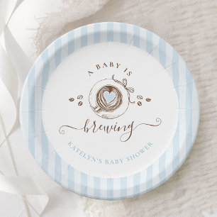 Baby Is Brewing Blue Striped Paper Plates