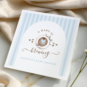 Baby Is Brewing Blue Stripes Hand Drawn Napkins