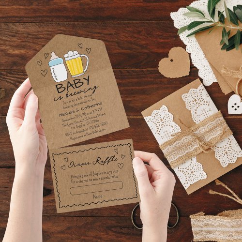 Baby Is Brewing Bottle Beer Glass Baby Shower All In One Invitation