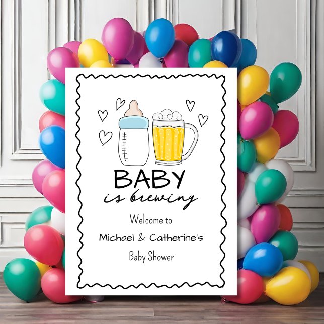 Baby Is Brewing Bottle Beer Glass Baby Shower Foam Board (Creator Uploaded)